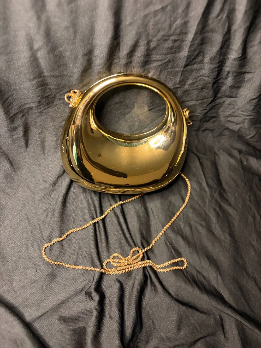 Gold Metallic Round Top-Handle Crossbody Bag
